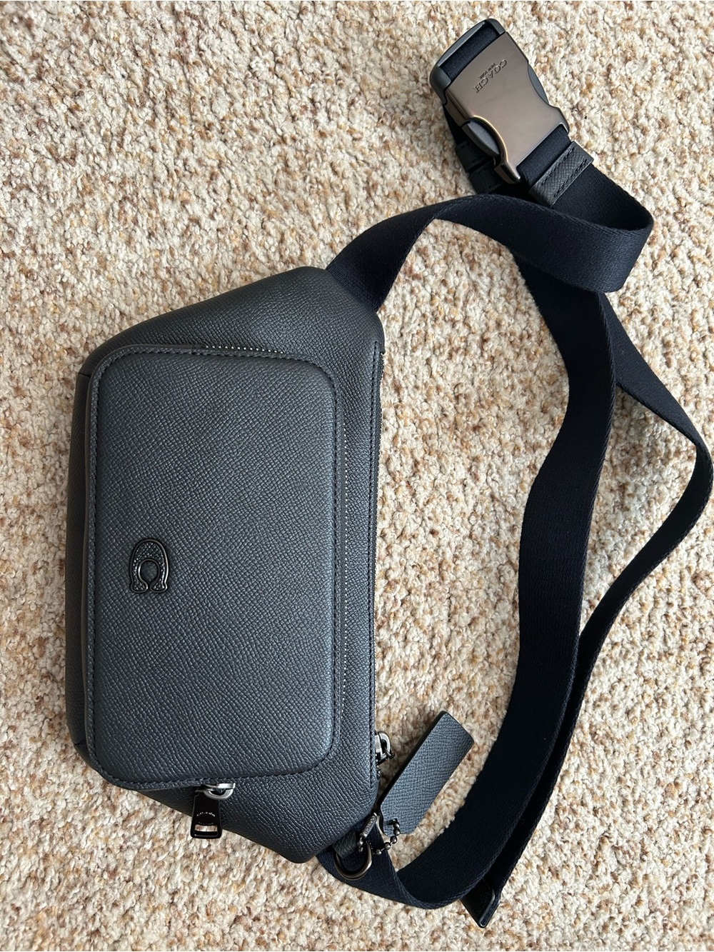 Coach Gray Textured Leather Belt Bag